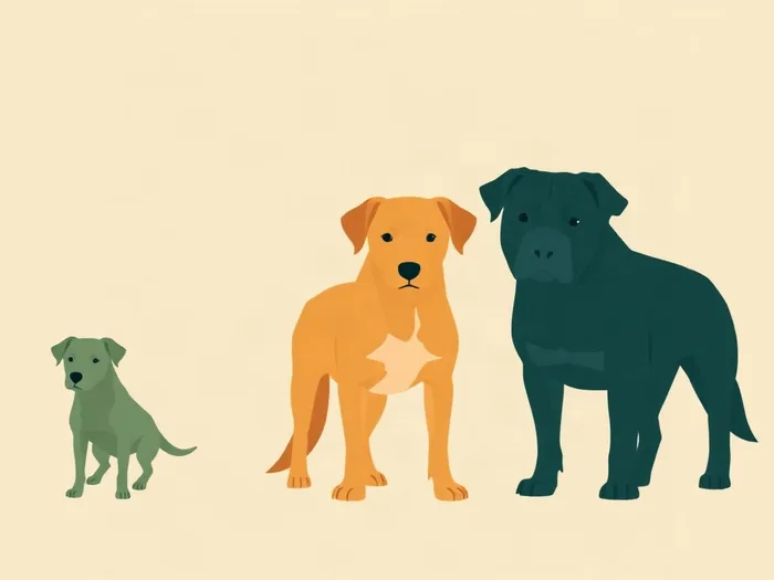 Illustration comparing a small, a medium and a very large dog side by side