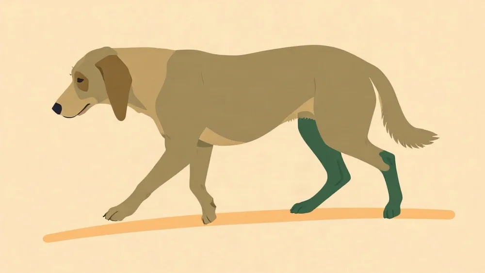Illustration of an older dog walking slowly up a ramp