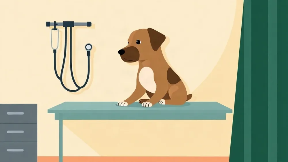 Illustration of a dog on a veterinary examination table